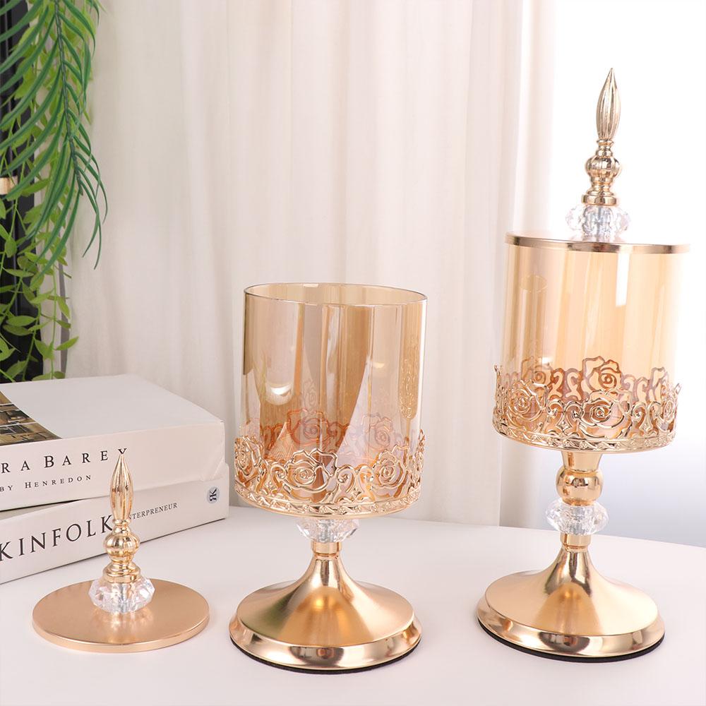 Decorative European Style Candy Jar Gold-Plated High Footed Candy Can  Living Room