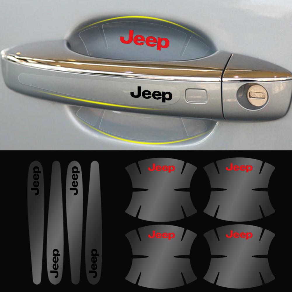 Gbhl8 8pcs Transparent Car Door Handle Protector Film Badge Stickers For Jeep Grand Cherokee Wrangler Renegaed Compass Gladiator Trail