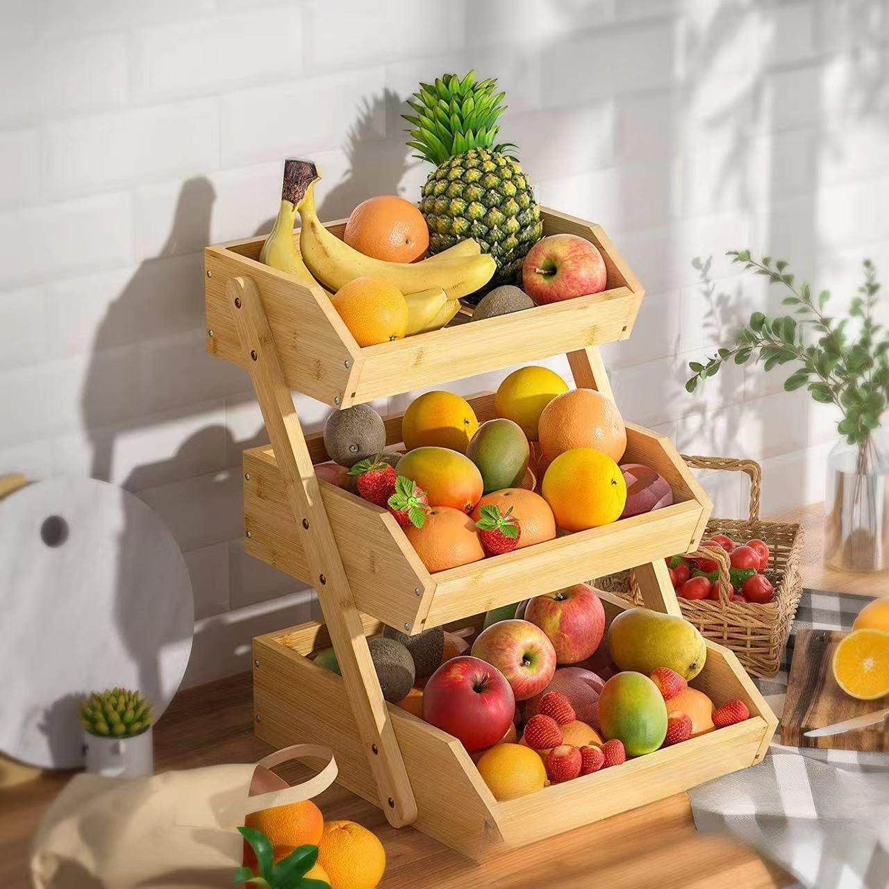 

3-Tier Fruit Basket for Kitchen - Durable, Multifunctional, Large Capacity Fruit & Veggie Stand with Snack Organizer жёлтый