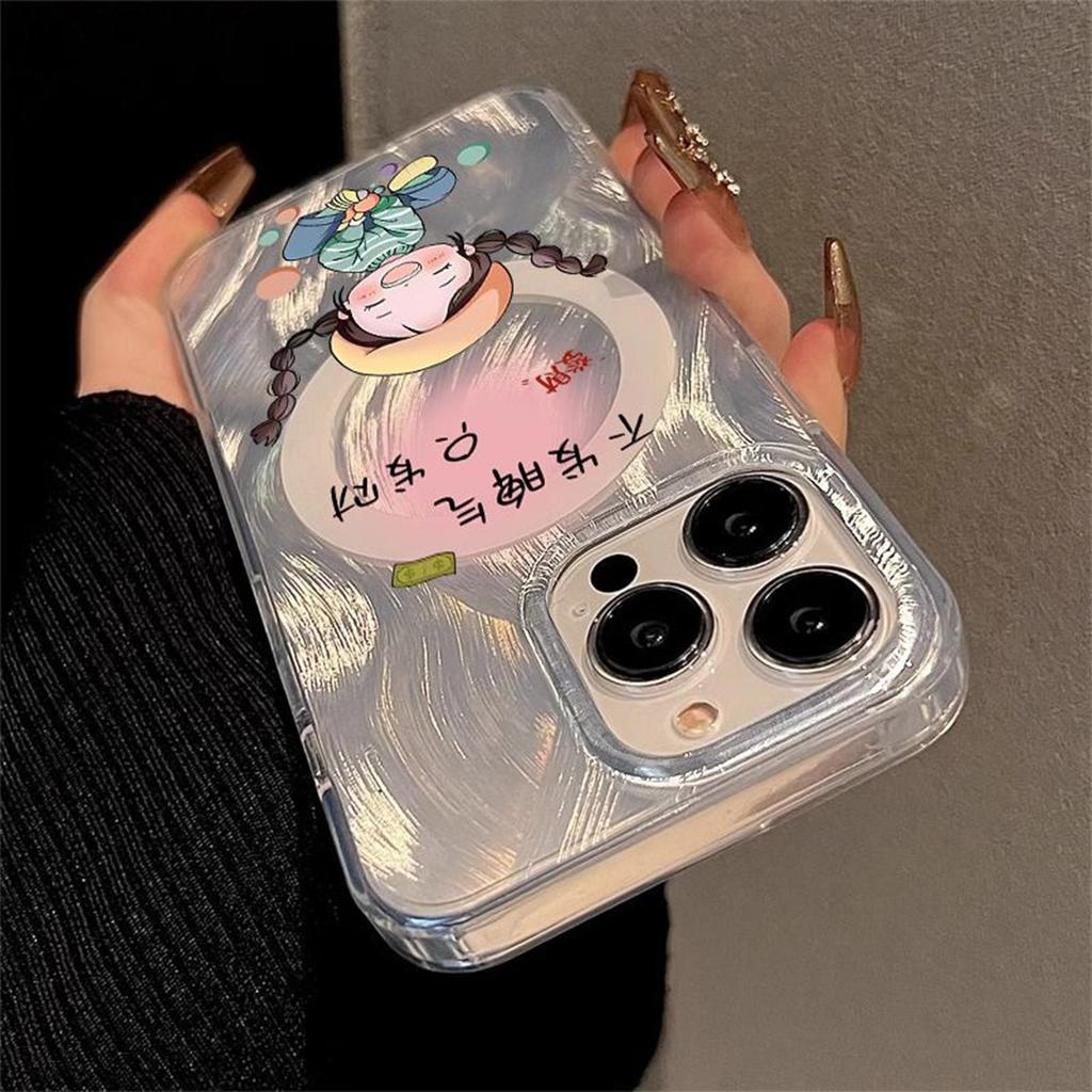 For Apple Magnetic Phone Cases Ins Cute and Personalized Cartoon Silicone Jelly Girls High Beauty Phone Cases Ins