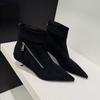 Fashion Fashion Zippers Ladies Ankle Boots Shoes Female Pointed Toe Flock Women Modern Short Boots With Low Heel Shoes Pumps Lady