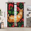 2pcs Cat & Floral Blackout Curtain Panels - Ginger Tabby Cat with Poppies & Foliage Print, Grommet Top Drapes for  Room