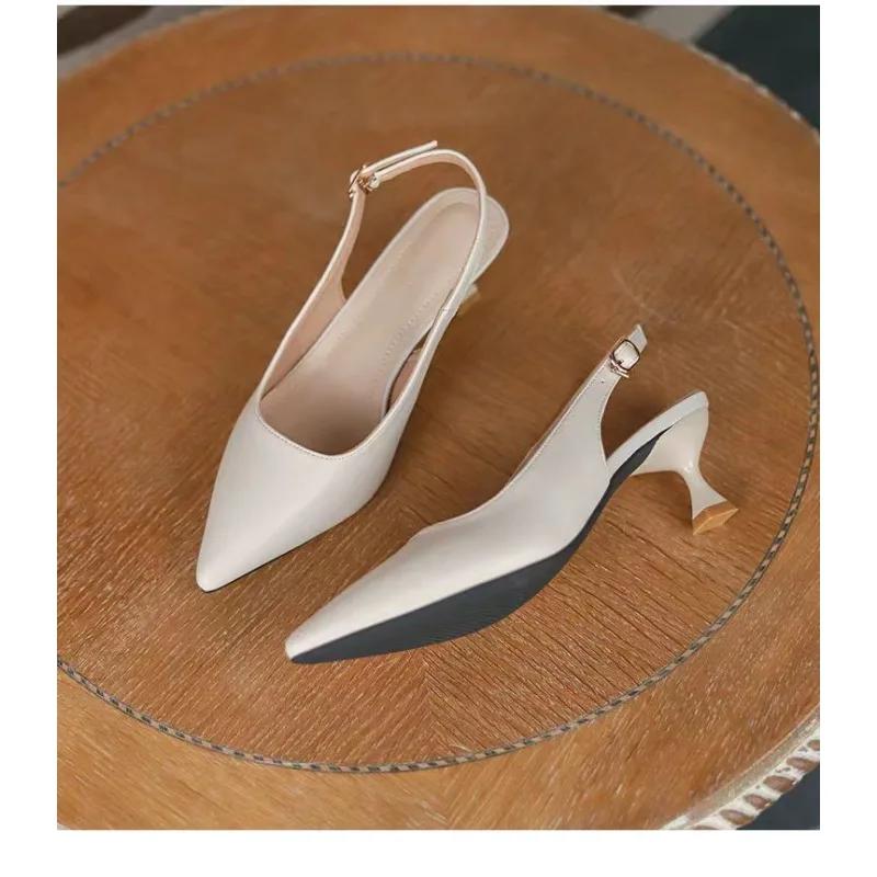 New Women's Sandals Pointed Toe Slingbacks Pumps Wedding Shoes Low Heels Dress Shoes Slip on Black Women Shoes