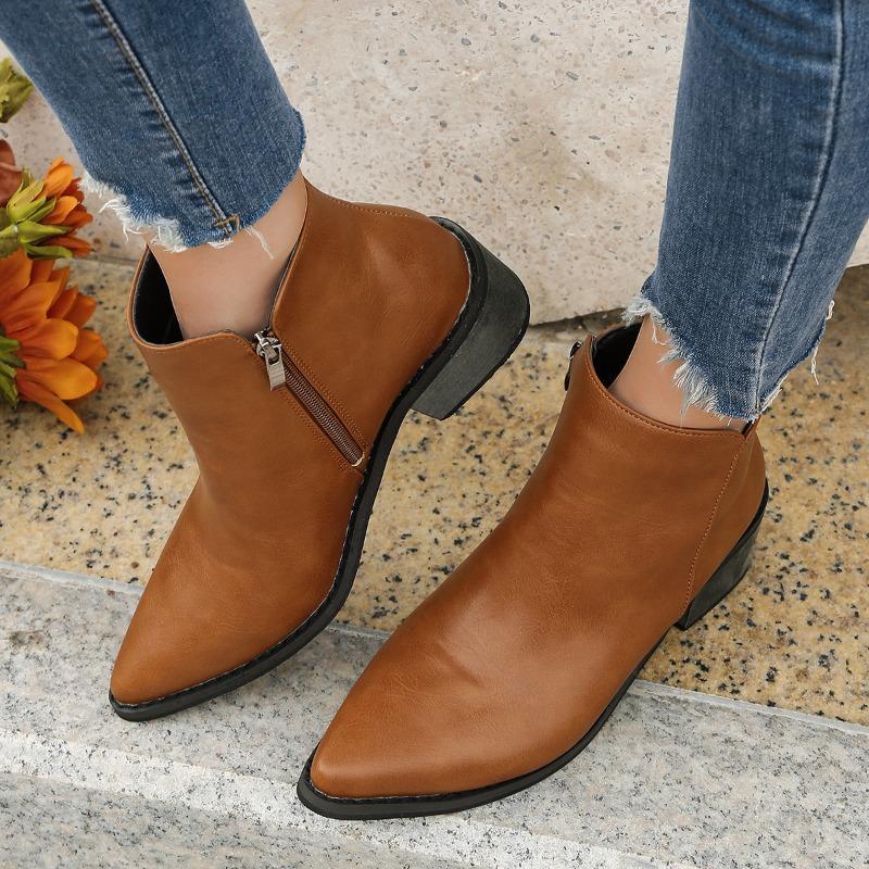 Fashion Fashion Side Zip Block Heel Single Boots Women's Fashion Pointed Toe Non-Slip Wear-Resistant