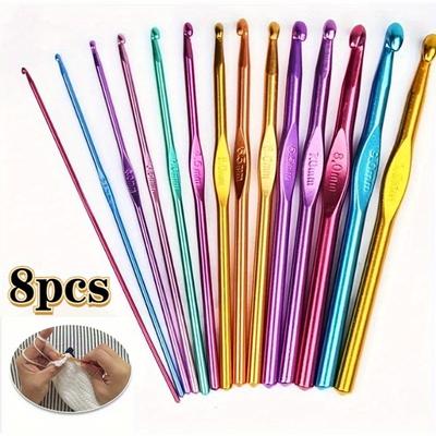 Set di 8 uncinetti in alluminio vibrante - Ferri da maglia ergonomici in colori assortiti per l'artigianato, kit essenziale per l'artigianato con filato