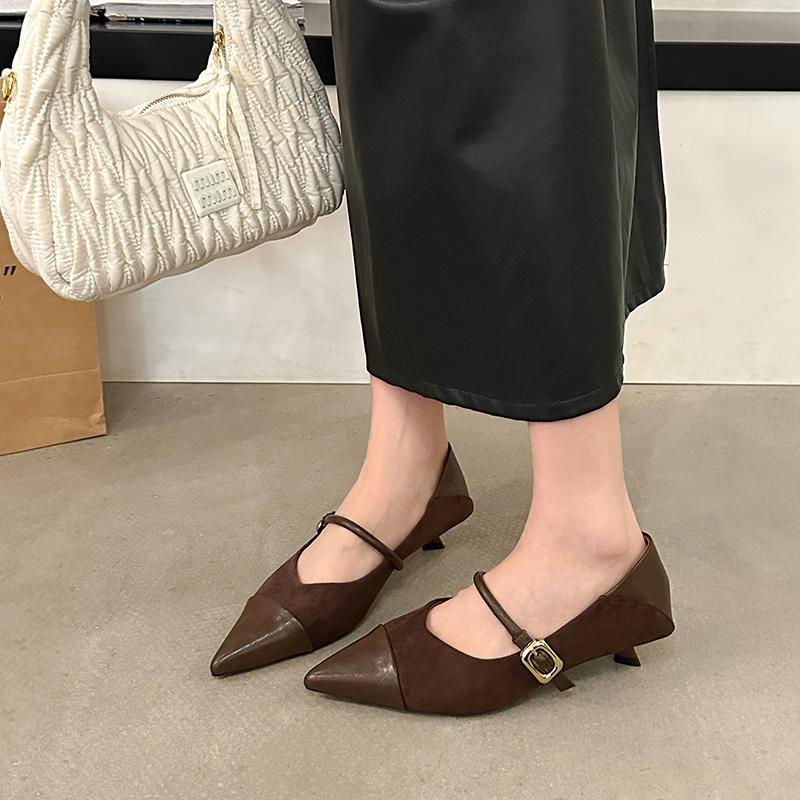 

Fashion Women s Shoes New Style Buckle Design Women Pumps Pointed Shoes High Heels Suede Stilettos Heels Ladies Shoes Large Size 40 коричневый
