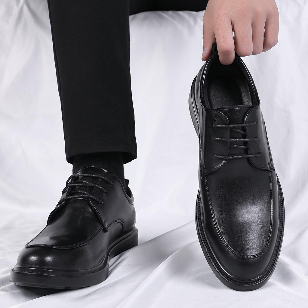 Leather shoes men's autumn British style business dress leather casual men's black suit height-increasing wedding groom shoes