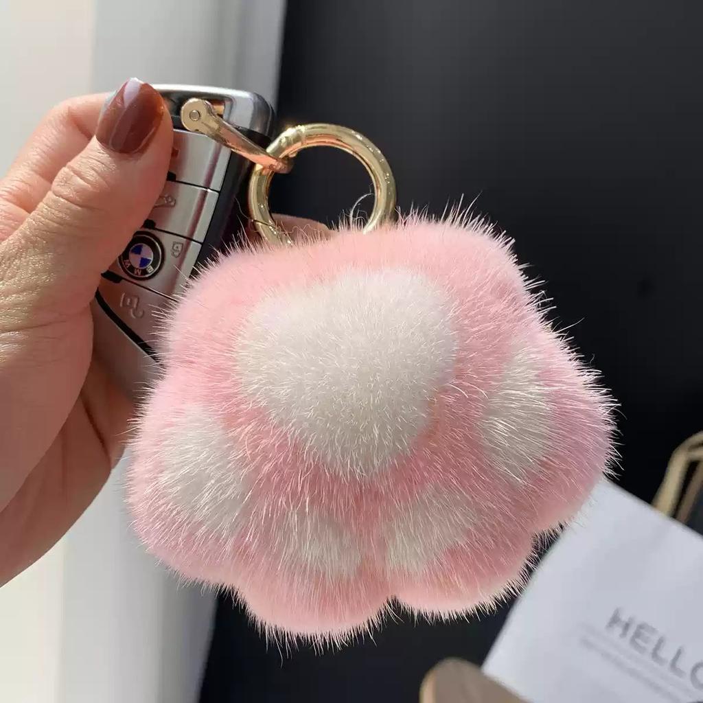 Imitation Mink Hair Cute Cat Claw Doll Girl's Heart Bag Pendant Plush Paw Bag Pendant Car Keychain