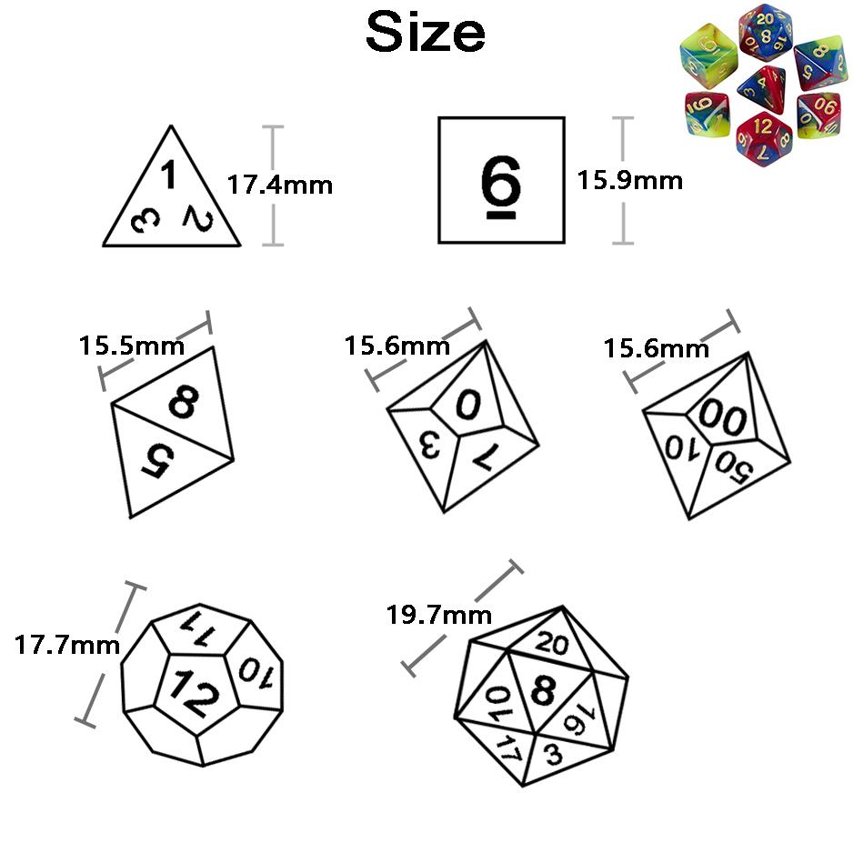 3 Colors Pigment Dice 7pcs for DND Table Game Gifts for Family Friends