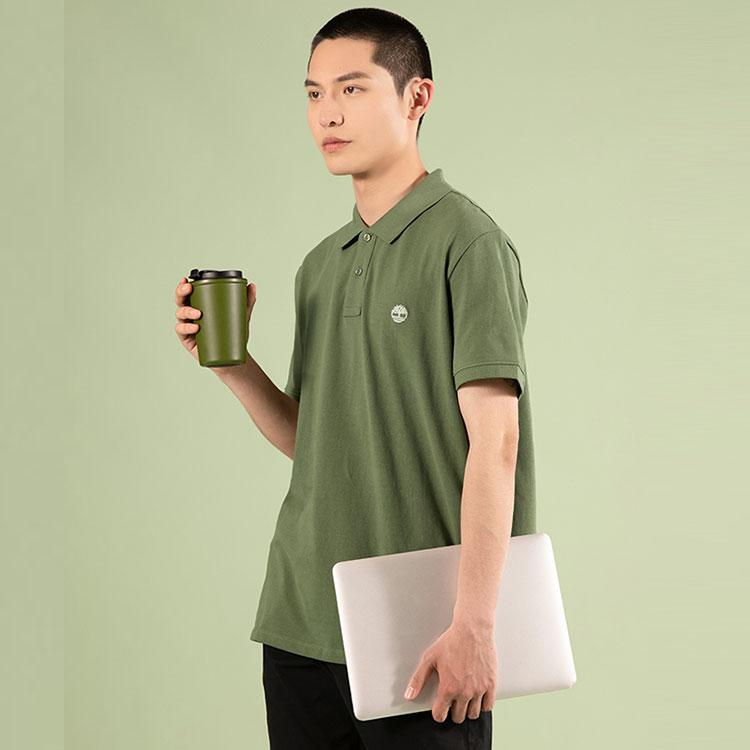 Timberland Outdoor Casual Logo Short Sleeve Polo Shirt Men tops Cassel-Green A24H2-590