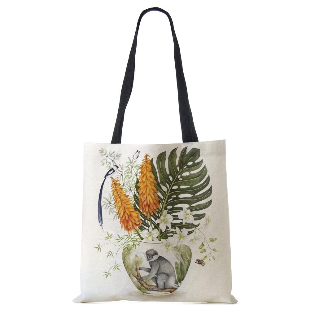 Plant Flowers Shopping Tote Bag Women Canvas Print Shoulder Bag Reusable Harajuku Large Capacity Travel School Handbag CLE