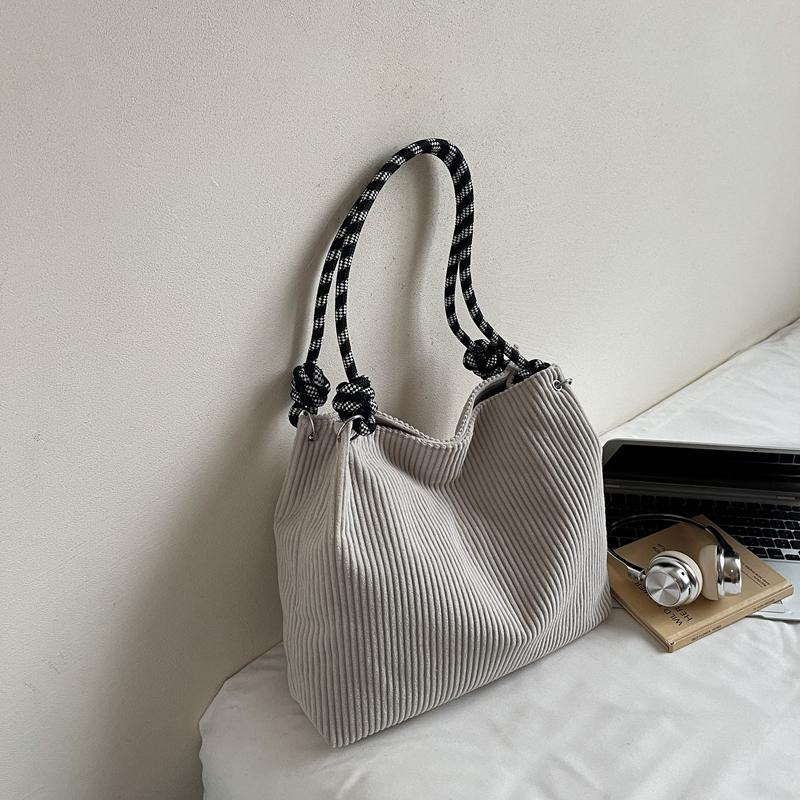 Vintage Large Capacity Corduroy Bag Women's Solid Color Underarm Shoulder Bag