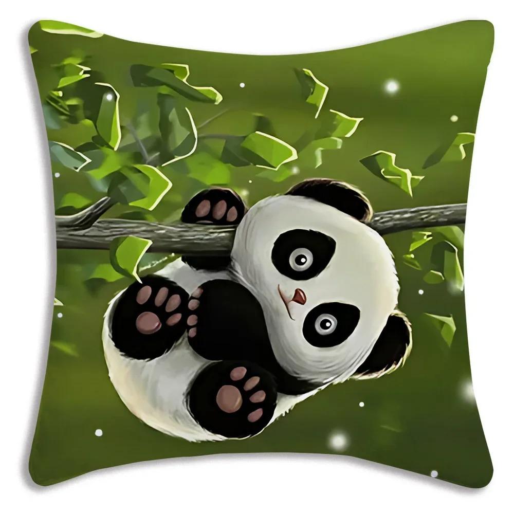 Cartoon Panda Print Decorative Pillowcase Car Sofa Square Cushion Pillowcase