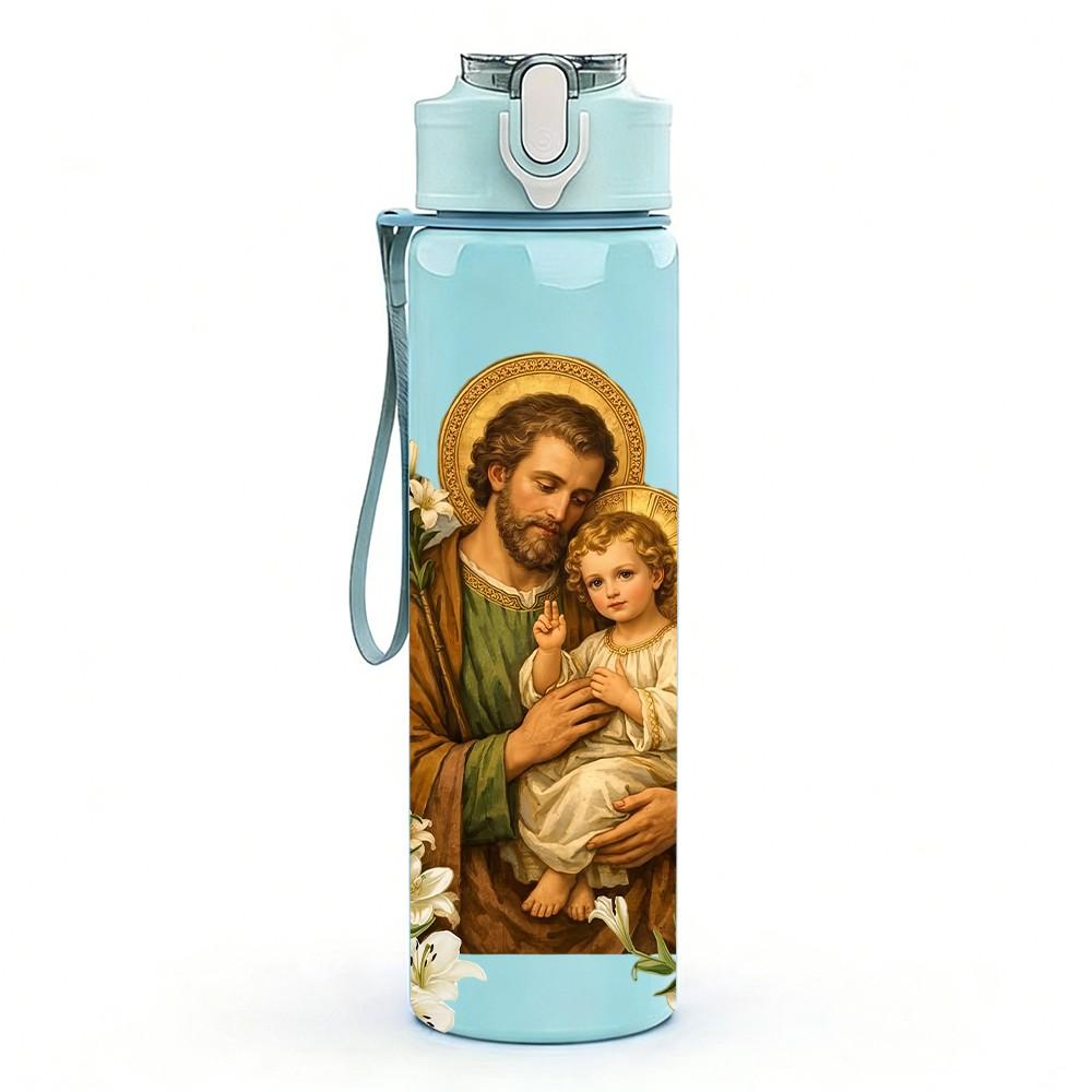 1PC Joseph Holding Infant Jesus Print 750ml Color Plastic Sports Water Bottle Leakproof Flip Straw Lid Suitable for Sports Office Home Use