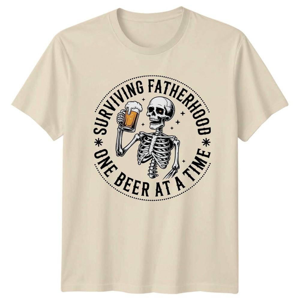 Surviving Fatherhood One Beer At Unisexs TShirt Skeleton Dad Humor Fathers Day