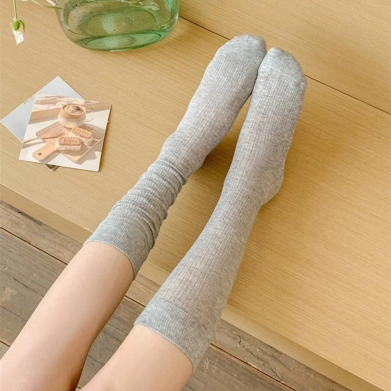 1/4Paris Women Stockings Women'S Mid-Calf Socks Jk Lolita Sweet Girls Long Socks Stocking Solid Color Black White Gray Knee Sock