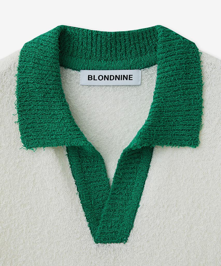 BLOND9 Tail Yarn Coloration Short Sleeve Knit_Ivory Green