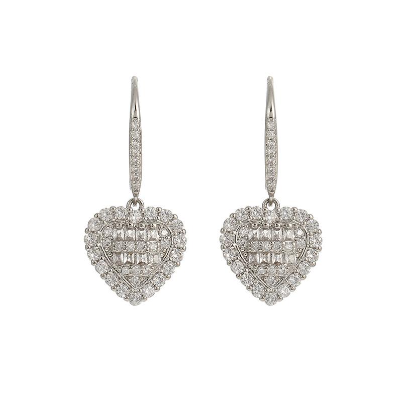 New Trendy Temperament Versatile Fashionable Women's Earrings Love Super Flash Zircon Sweet Fresh Popular Luxury Party