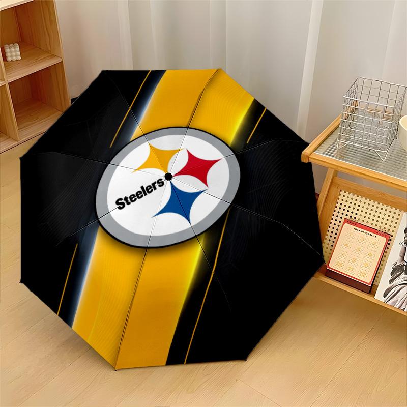 Pittsburgh Steelers Print Auto 8?Ribs Folding Umbrella Wind Resistant Lightweight Automatic Umbrella For Daily Travel