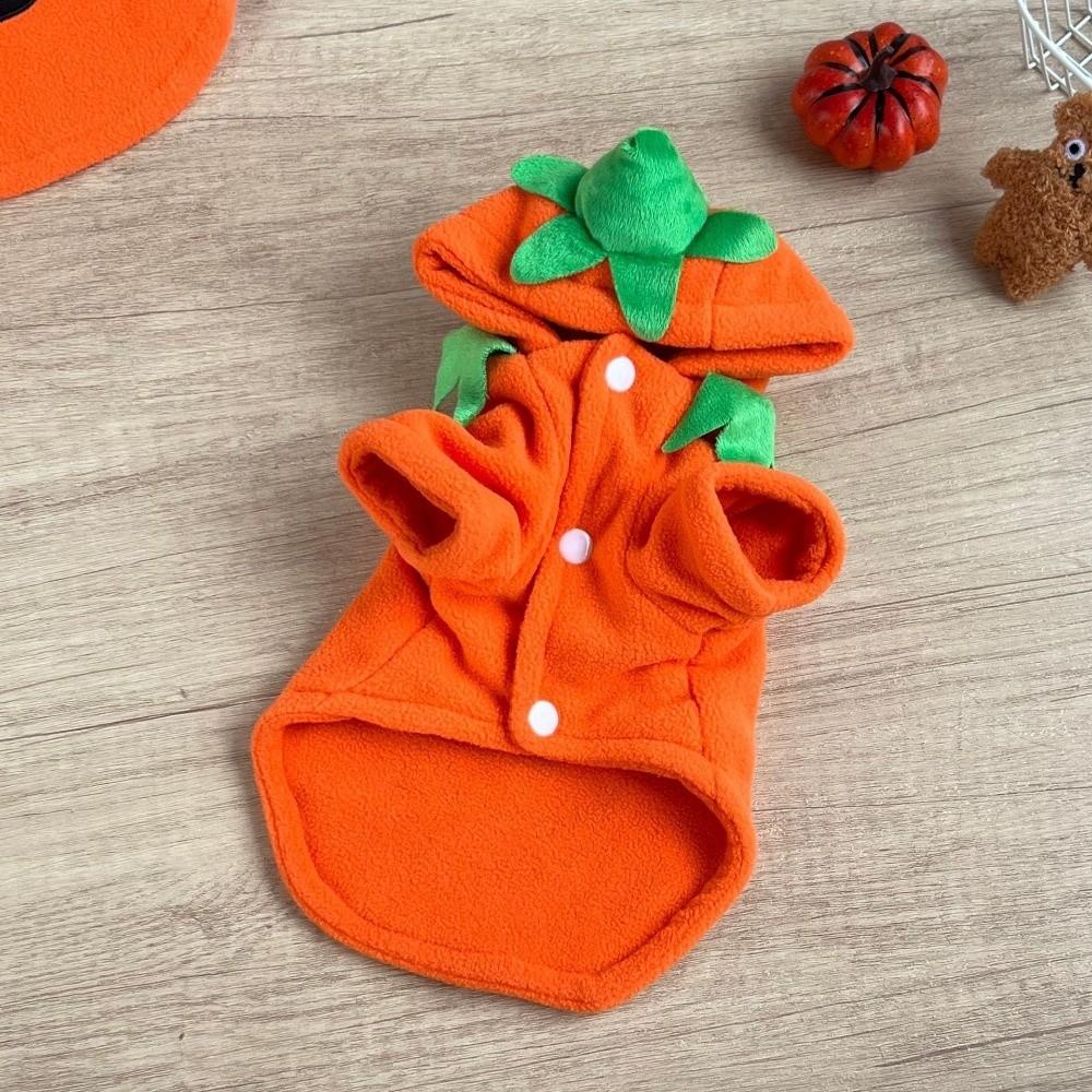 Orange Halloween Dog Clothes Warm Fleece Dog Hoodie Cute Pet Cosplay Costume  Halloween Party