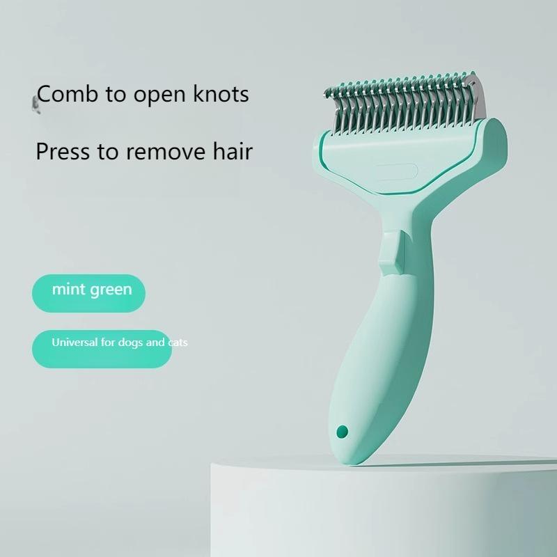 

Pet Detangling Comb - Stainless Steel Grooming Tool for Cats & Dogs, Anti-Tangle Shedding Brush with Thinning Function зелёный