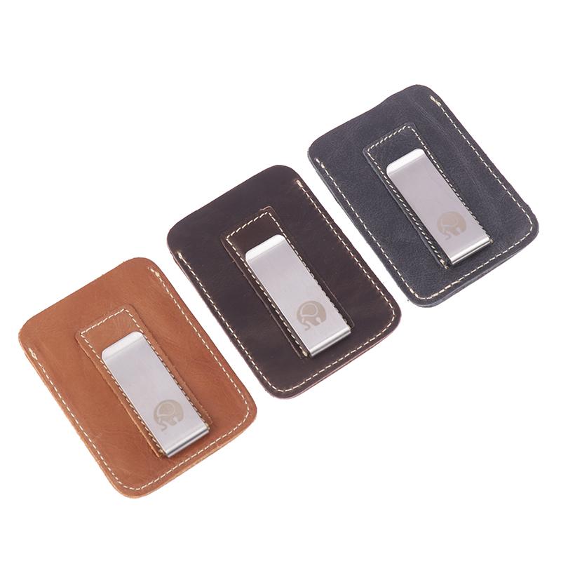 Dünne Leder Geld Clip Mini Brieftasche Männer Kreditkarte Slot Schlanke Rechnungen Metall Bargeld Klemme Für Mann Kleine Brieftasche Halter