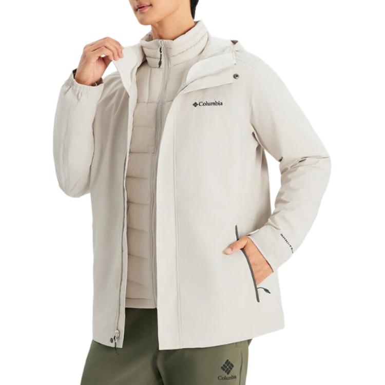 Columbia Cam Heights 2 Solid Logo Hooded Down Inner Layer 3 In 1 Waterproof Windproof Warm Jacket Unisex jackets Off-White XE1504-278