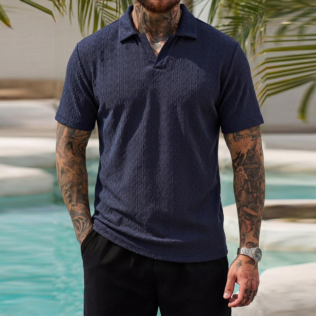 Men's Polo Shirt Short Sleeve Classic Fit Knit Collared Top Casual Comfortable Pullover