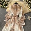 Elegant Vintage Palace Evening Dress Women Long Party Dress Spring France Print Sashes Tying Luxury Festival Clothing New Female