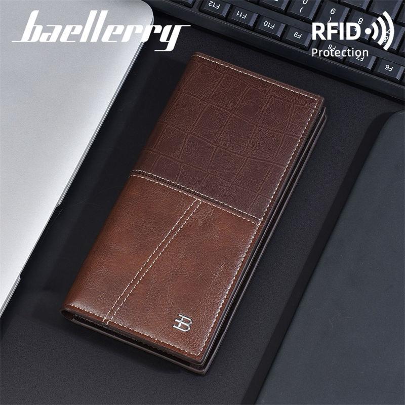 Baellerry RFID Anti Theft Protection Card Holder for Men Vintage Design Long Wallets Business Zipper Money Pack Purse