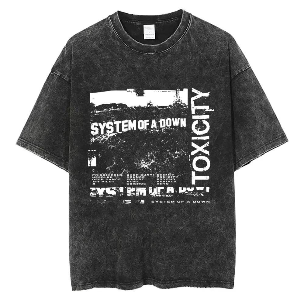 Washed Vintage System of A Down Toxicity Album Graphic T-shirt Men Women Rock Alternative Metal T Shirts Oversized T-shirts