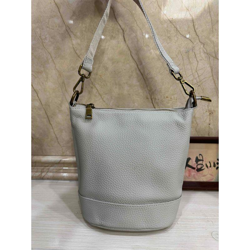 

Full-grain Leather Small Bucket Bag Women 2025 New Artistic Retro Japan fashion Commuter Shoulder Shoulder Small Bag 9481 3# Gray
