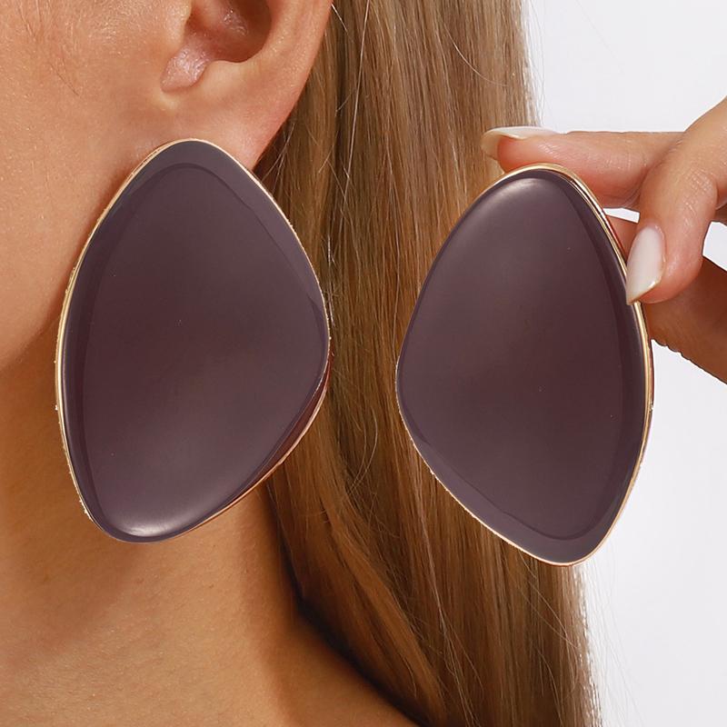 

Vintage Brown Red Drip Oil Oval Irregular Stud Earrings for Women Exaggerated Metal Large Disc Earrings Fashion Charms Zircon темно-червоний колір
