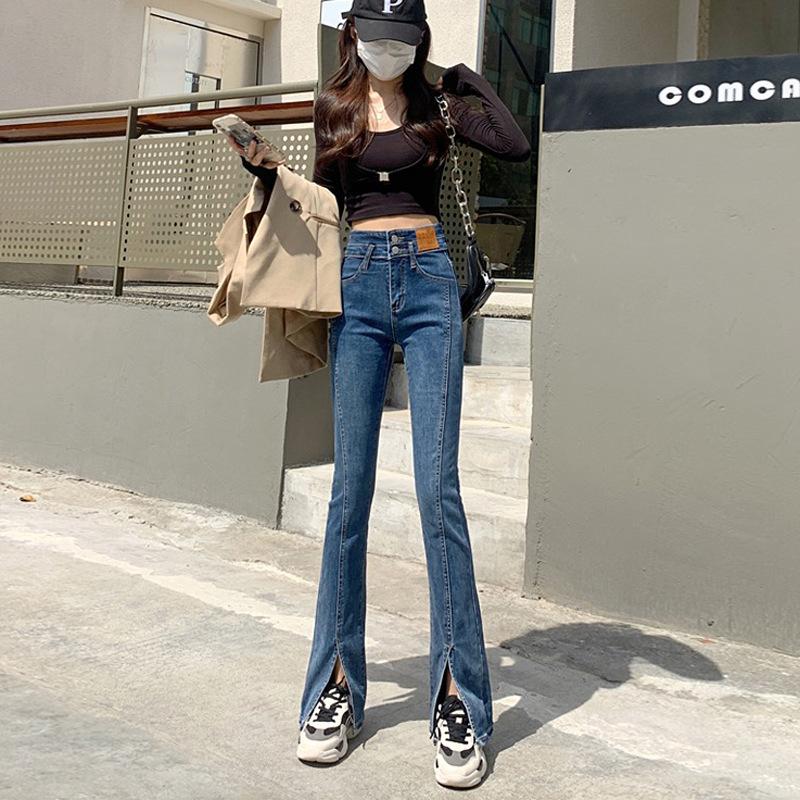 Stretch High-waisted Skinny Jeans with Slit Front