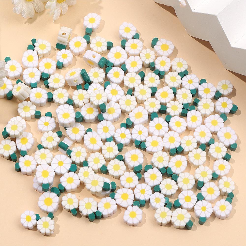 20/50/100pcs Soft Ceramic Material Daisy Mud Bead Polymer Flower Mud Bead Pendant Flower DIY Summer Beach Foot Chain Bracelet Earrings
