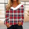 Women's Fashion Long Sleeve Plaid Print Fleece Collar V-Neck Top