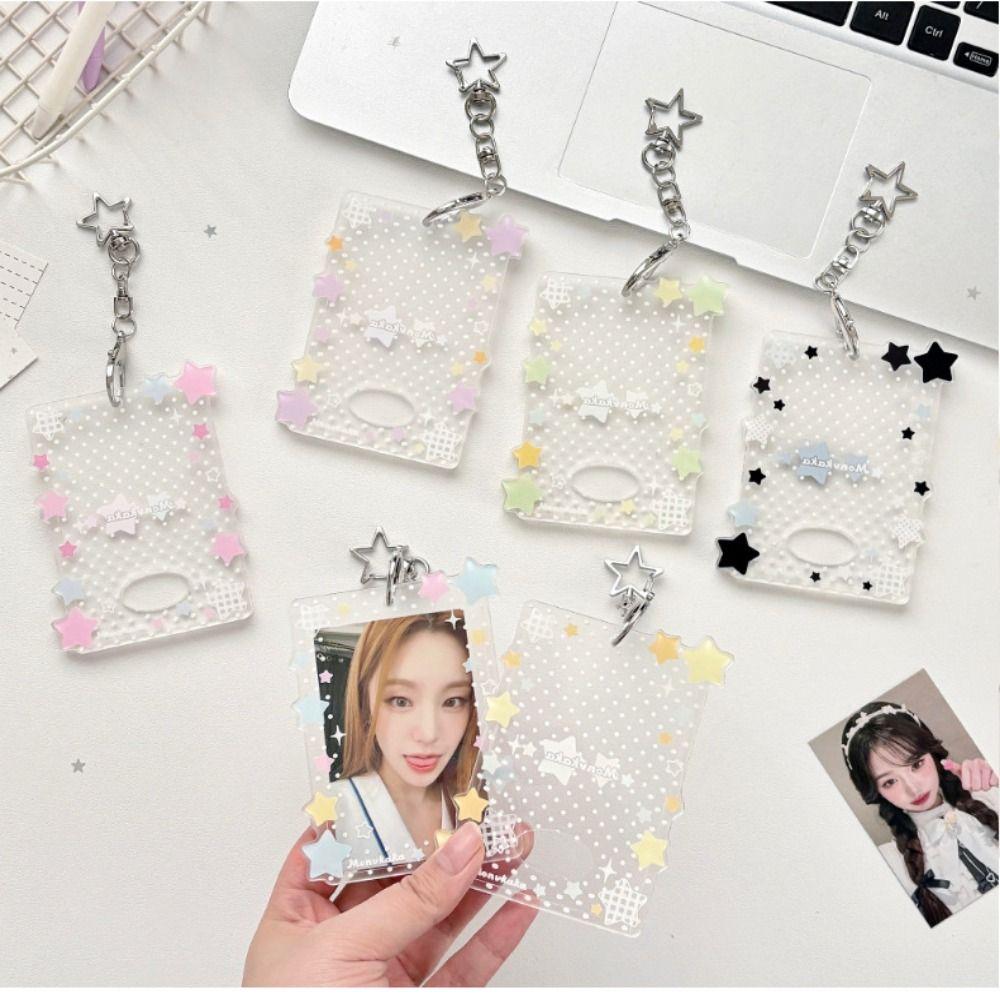 Lovely Shining Stars Kpop Photo Card Holder Keychain 3 Inch Acrylic ID Card Cover Clear Portable Card Sleeve Bag Pendant