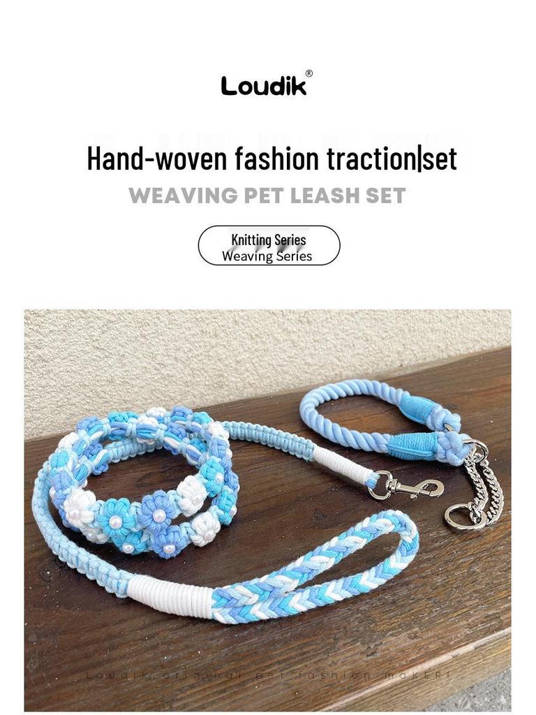 Ручна плетена повідка та ланцюг-нашийник для маленьких і середніх собак