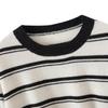 Autumn Winter Retro Stripe 100% Pure Cashmere Round Neck Knit Loose Sweater