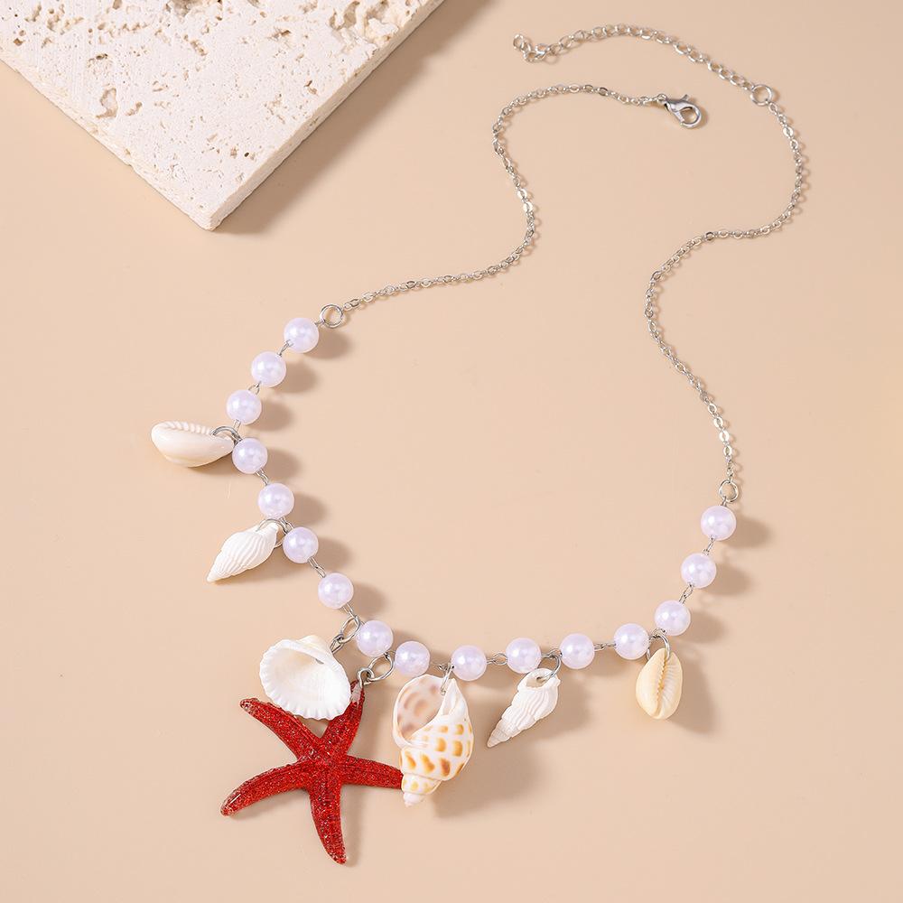 European and American Jewelry Pearl Conch Starfish Necklace Fresh and Simple Beach Collarbone Chain Jewelry