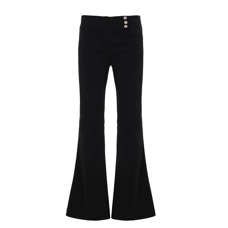 American Retro Low-Waist Slimming Micro-Flare Black Casual Trousers for Women Large