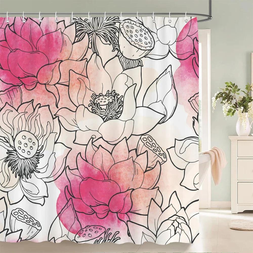 Watercolor Flowers Floral Shower Curtains Pastoral Spring Greenery Plants Home Decor for Bathroom Polyester Fabric Bath Curtain