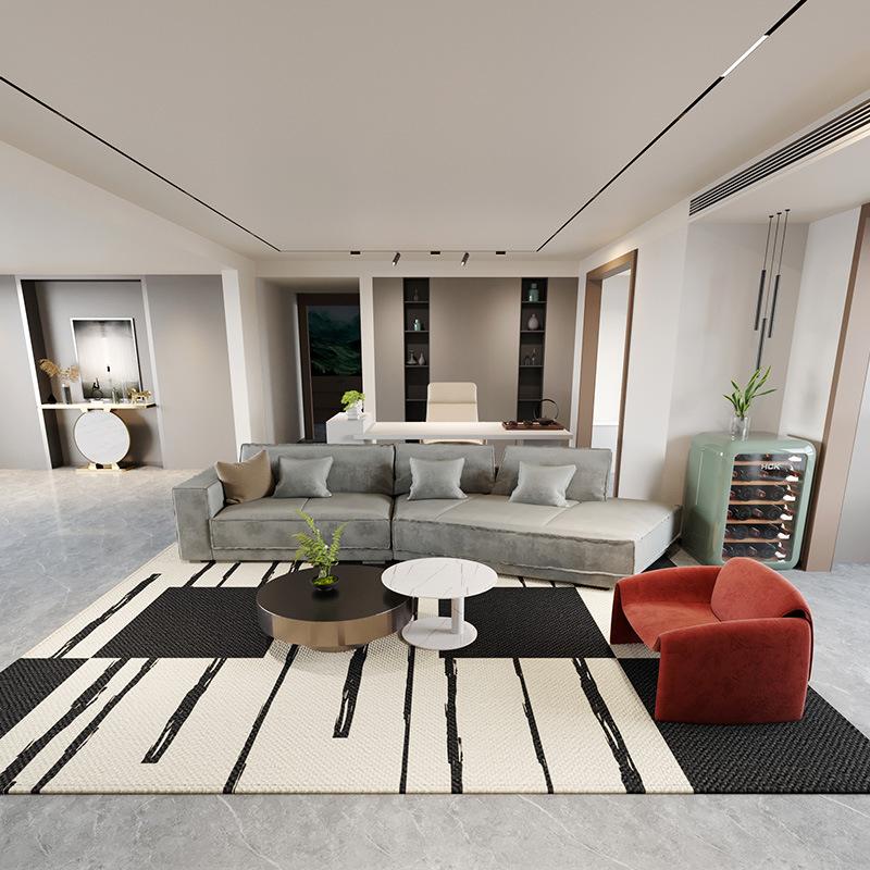 Scandinavian Black  White Geometric Rug Non-Slip High Density Carpet for Modern Living Room Bedroom Office Decor