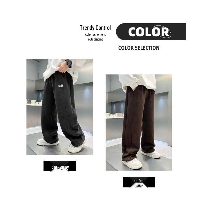 Trendy Boys' Corduroy Fleece-Lined Wide-Leg Pants for Autumn and Winter