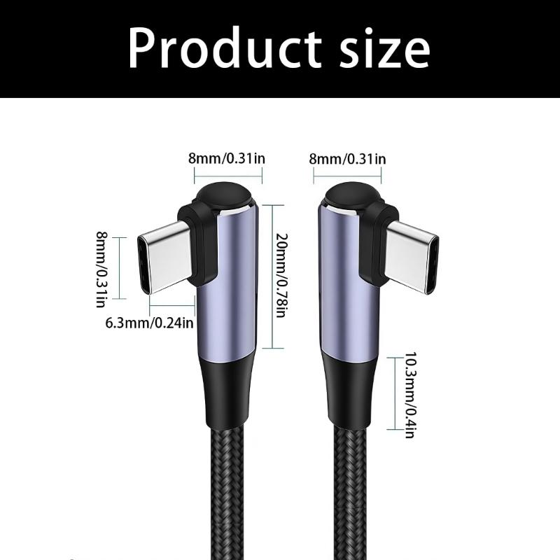 3A Fast Charging Braided Cable Right Angle USB C Cable Data Transfer Cord Suitable for Gaming and Quick Charging