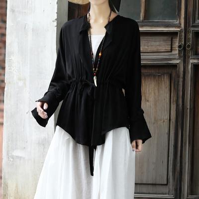 Woman Autumn Devise Niche Loose Solid Color Casual Shirt Fashion Vintage Chinese Style Long Sleeves Shirt