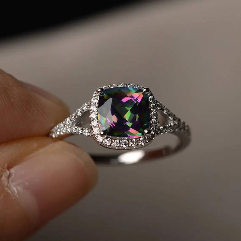 Popular, fashionable luxury atmospheric temperament ring, simple square color ring for women no. 6 разноцветный