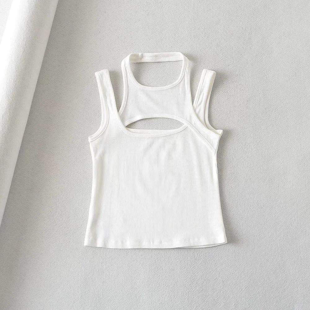 Asymmetrical Crop Top Y2k E-girl Hollow Out Knitted Corset Top Sleeveless O Neck Mini Vest Basic Casual Sporty  Summer