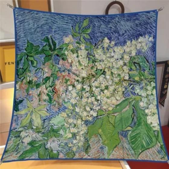 

Oil painting Four Seasons Luxury Square Silk Scarves Europe And America Fashion Bandannas New Twill Print Sunscreen Shawls 90x90cm