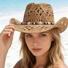 1pc Sombrero de Sol de Paja Calado con Conchas Estilo Boho, Sombrero de Playa de Vaquera Occidental, Adecuado Para el Día de la Madre, Pascua, Vacaciones, Sesión de Fotos